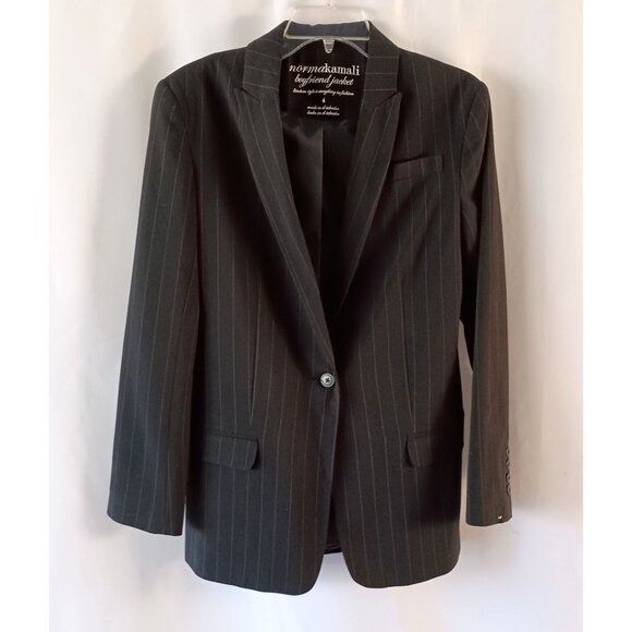 Norma Kamali Boyfriend Jacket Black White Pinstripe Size 4 Blazer Excellent - Picture 2 of 9